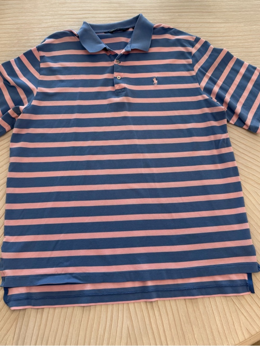 Striped Polo Shirt in Navy and Pink